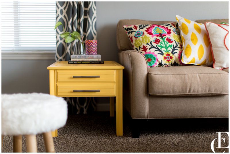 yellow end table living room